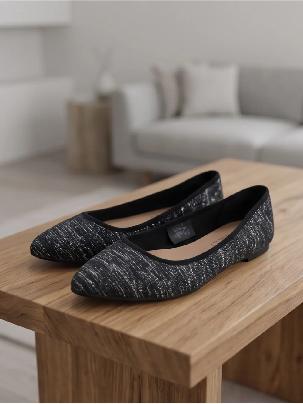 Christian Siriano Black & Silver Pointed-Toe Flats